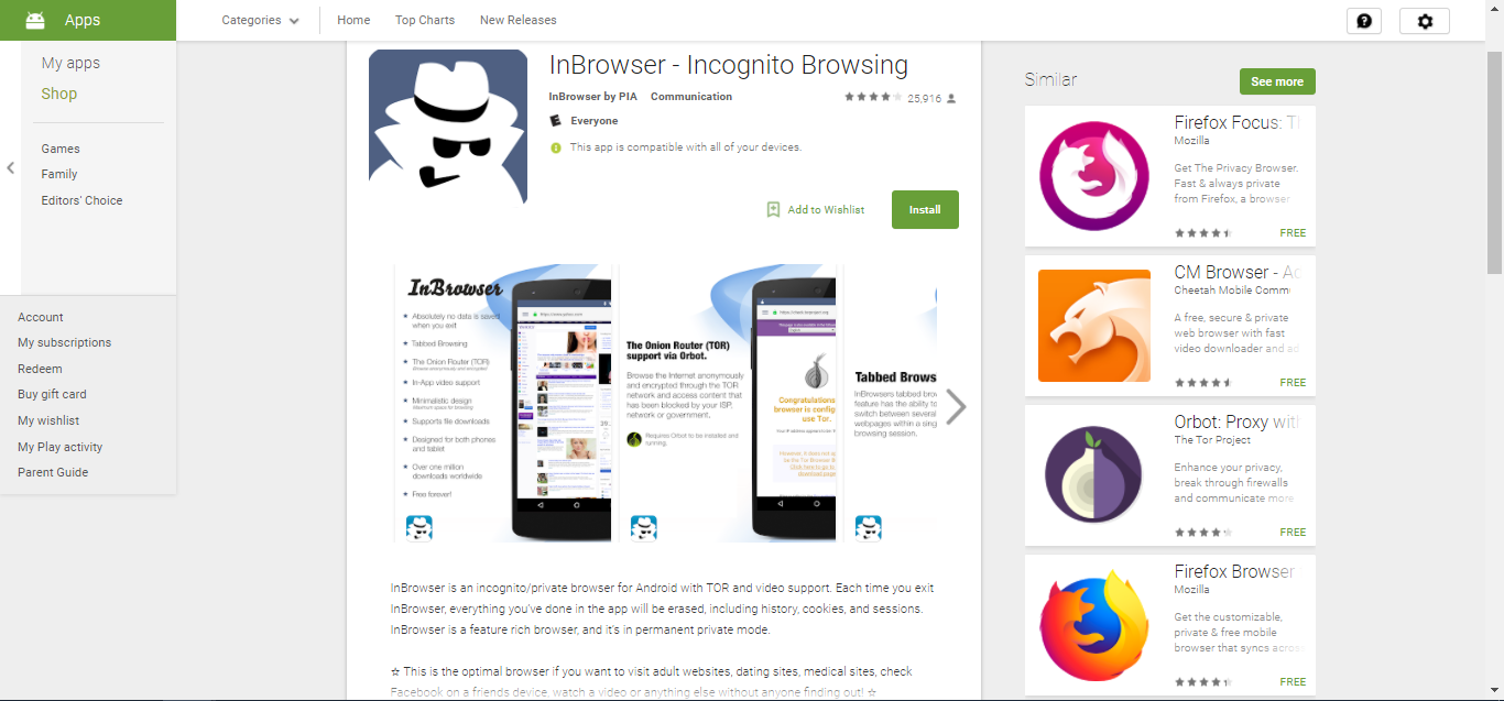 InBrowser on Play Store