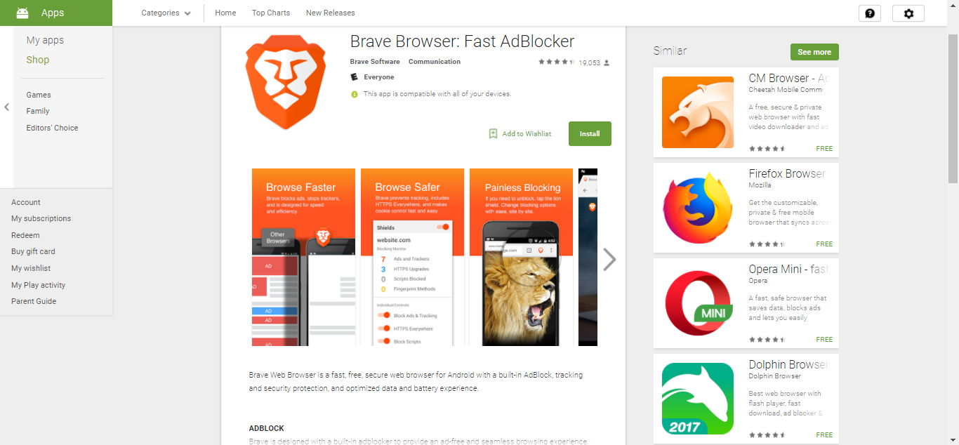 Brave on Play Store