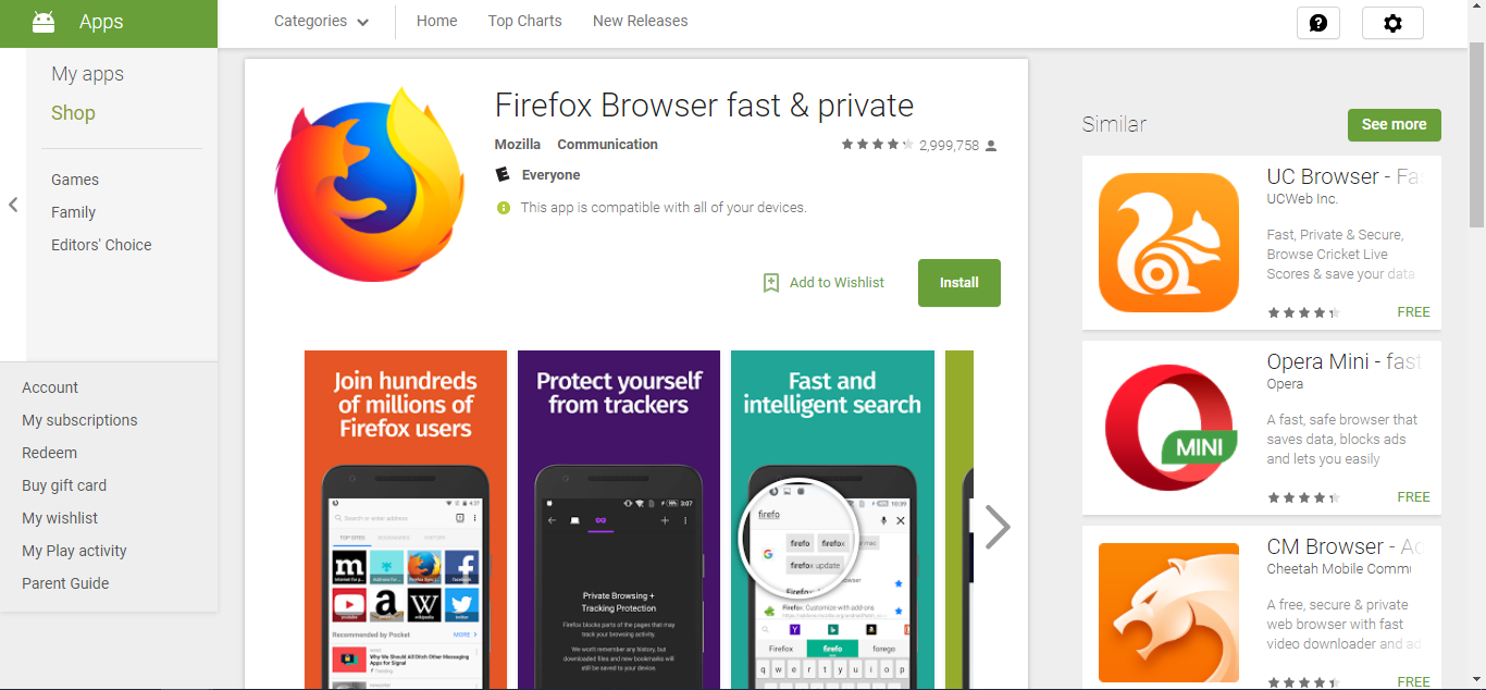 Firefox on Play Store