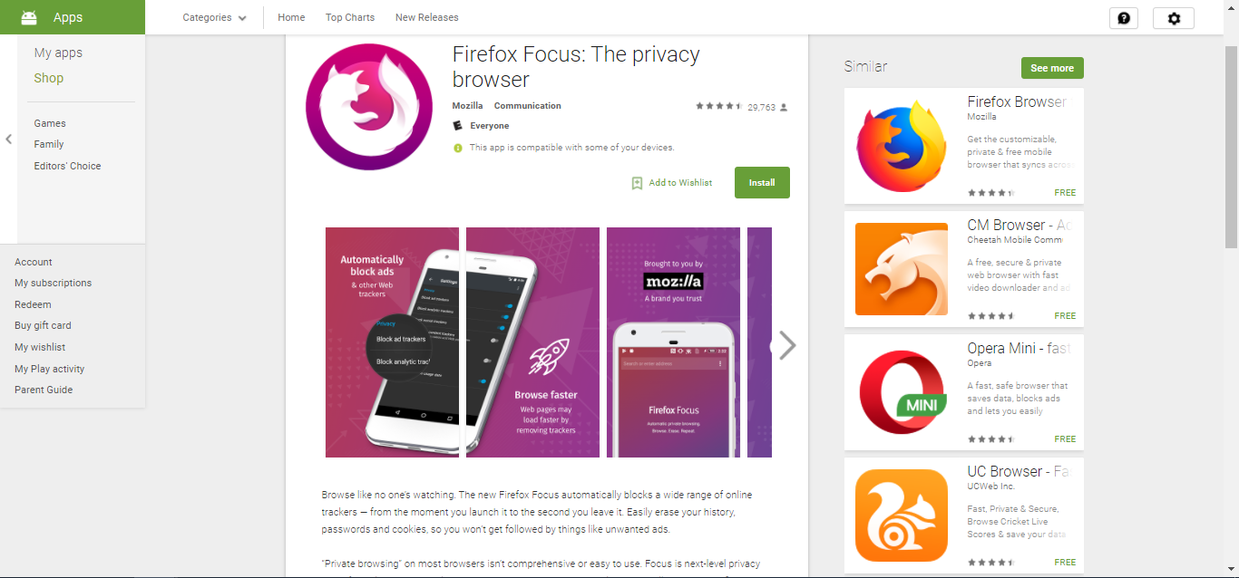 Firefox Focus on Play Store