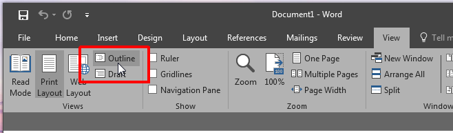 ms word outline-view