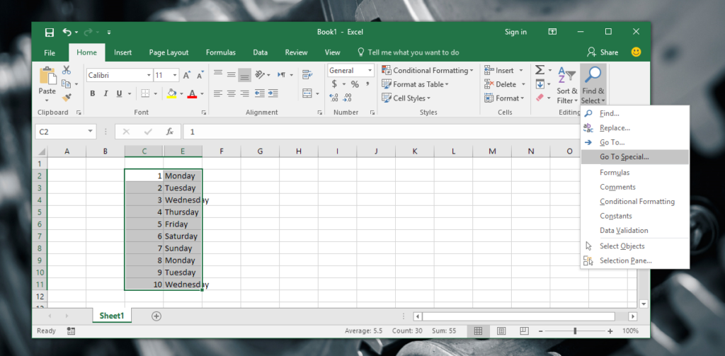 Excel Select Only Visible Cells Button