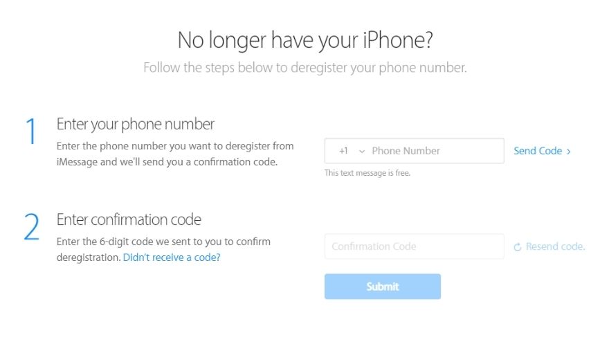How to erase iPhone - Deregister iMessage using Apple's website